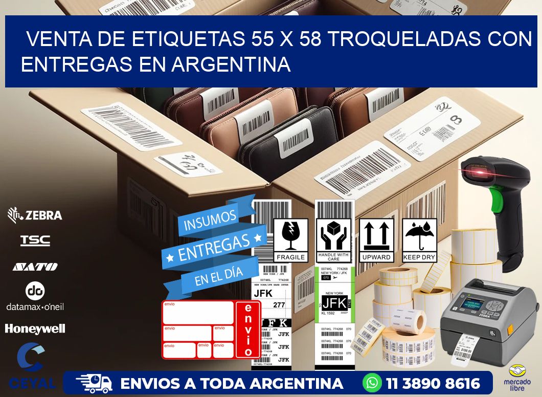 Venta de etiquetas 55 x 58 troqueladas con entregas en Argentina