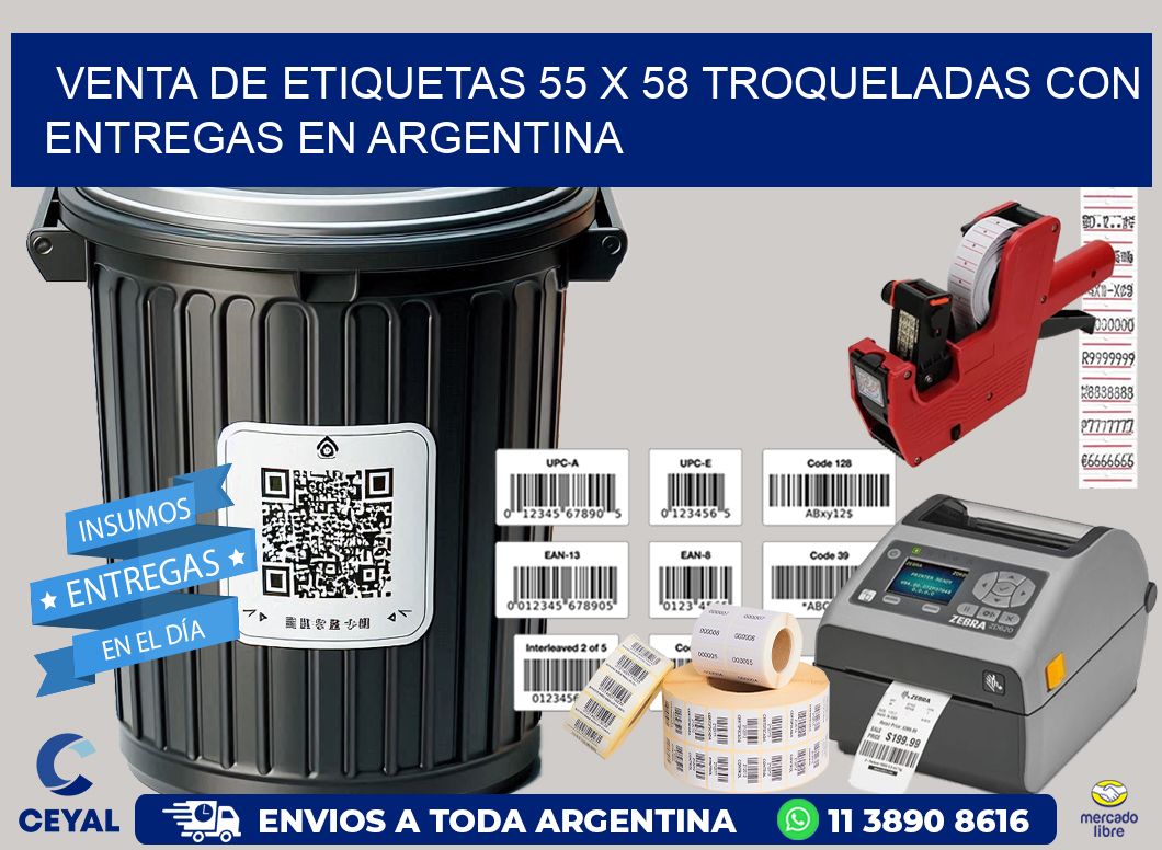 Venta de etiquetas 55 x 58 troqueladas con entregas en Argentina