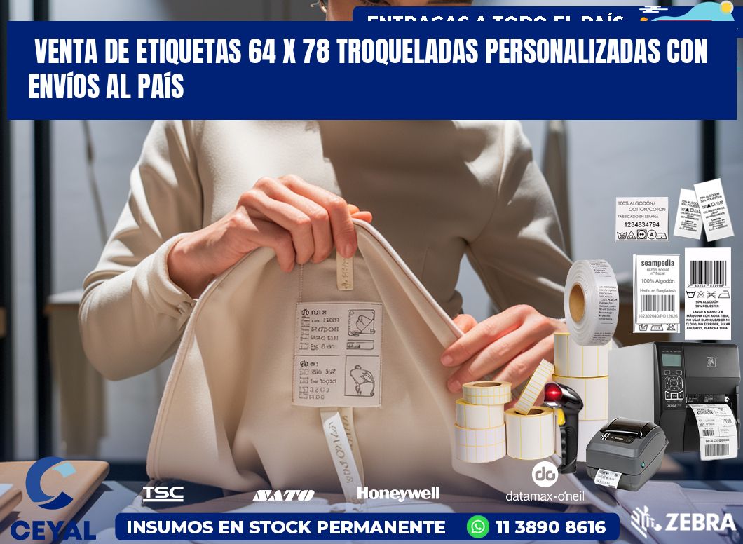 Venta de etiquetas 64 x 78 troqueladas personalizadas con envíos al país