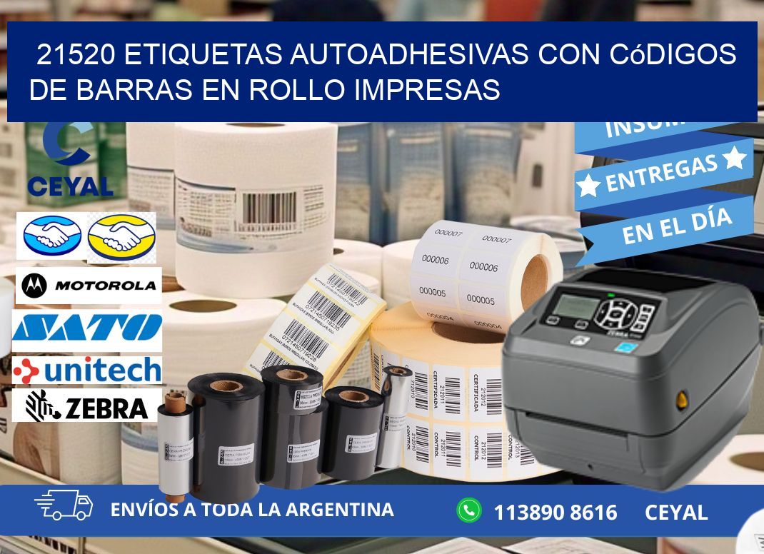 21520 Etiquetas autoadhesivas con códigos de barras en rollo impresas