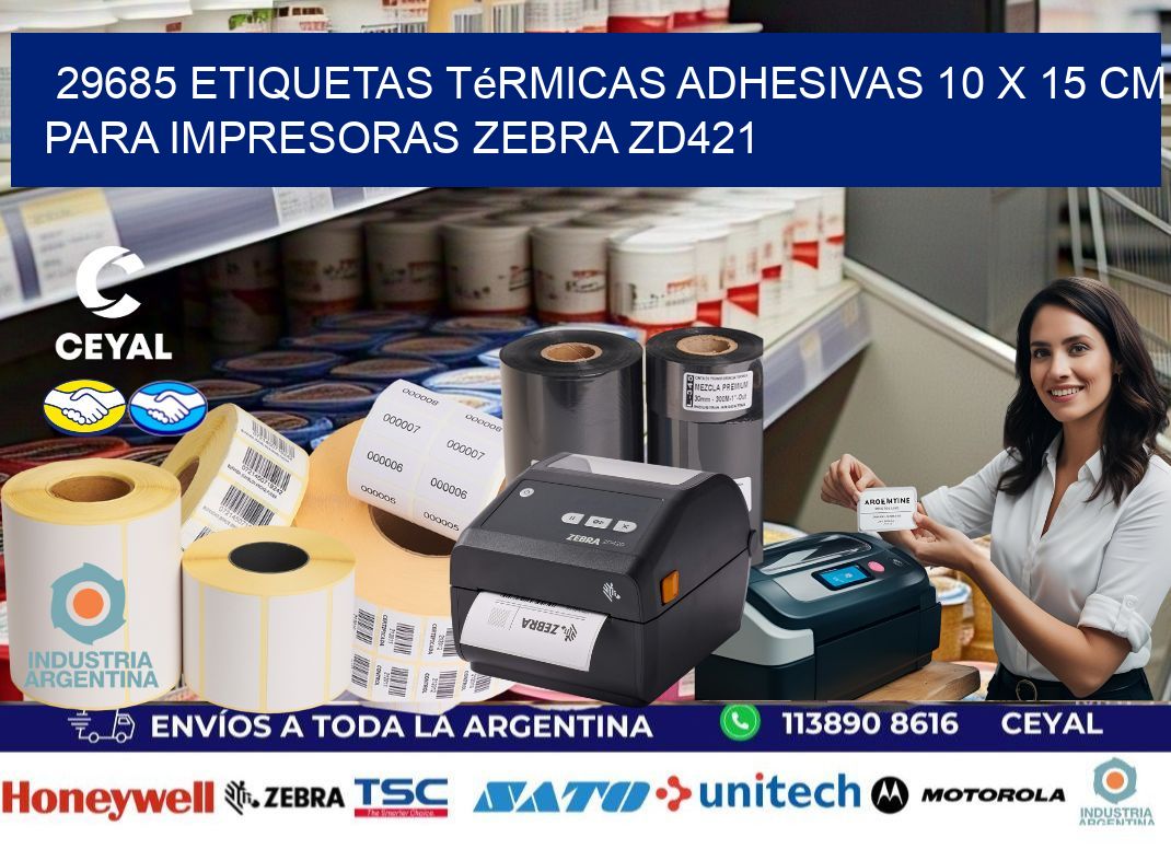 29685 Etiquetas Térmicas Adhesivas 10 x 15 cm para Impresoras Zebra ZD421