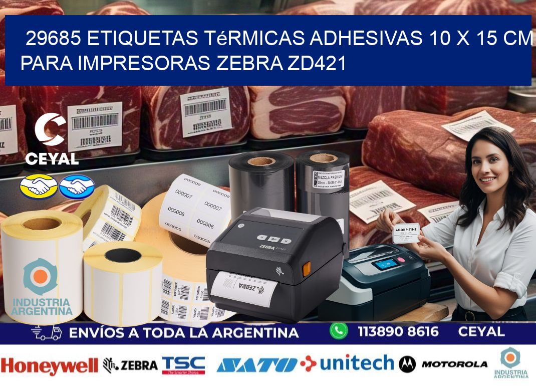 29685 Etiquetas Térmicas Adhesivas 10 x 15 cm para Impresoras Zebra ZD421
