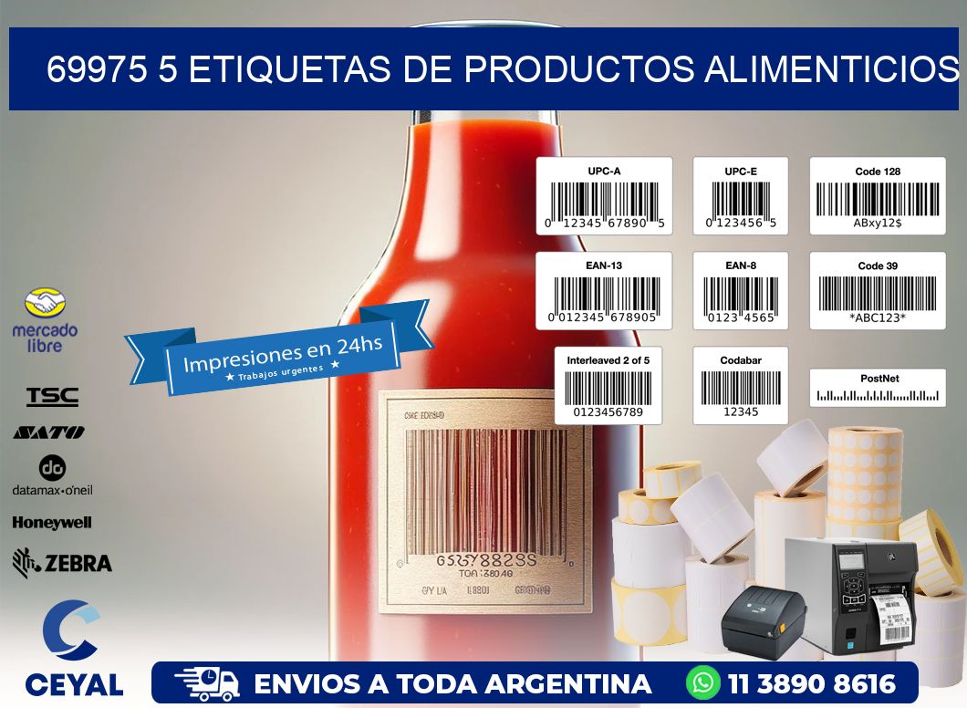 69975 5 etiquetas de productos alimenticios