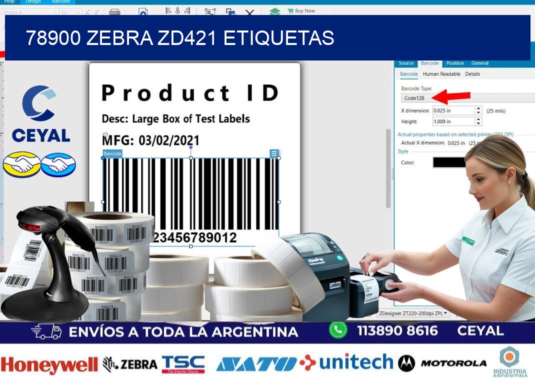 78900 Zebra ZD421 etiquetas