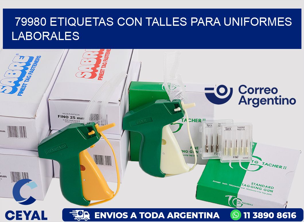 79980 etiquetas con talles para uniformes laborales