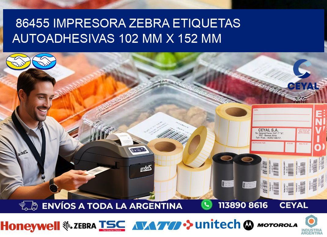 86455 impresora zebra etiquetas autoadhesivas 102 mm x 152 mm