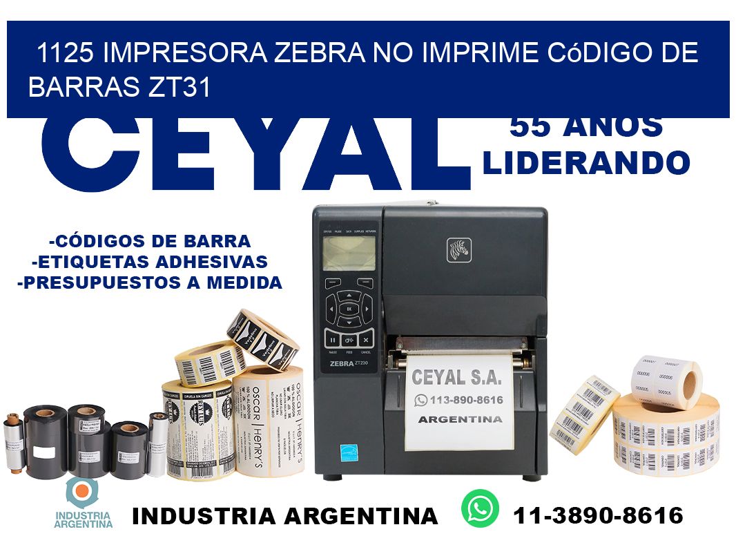 1125 impresora Zebra no imprime código de barras ZT31