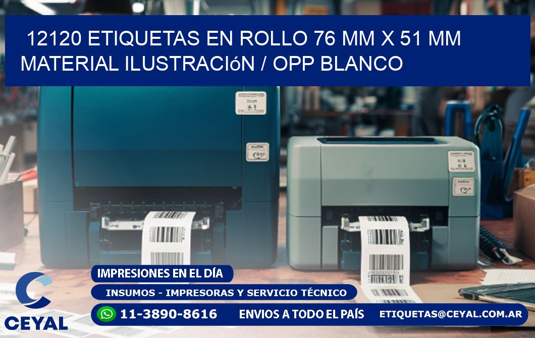 12120 Etiquetas en rollo 76 mm x 51 mm material Ilustración / OPP Blanco