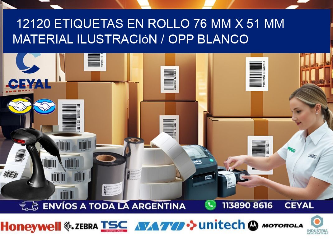 12120 Etiquetas en rollo 76 mm x 51 mm material Ilustración / OPP Blanco
