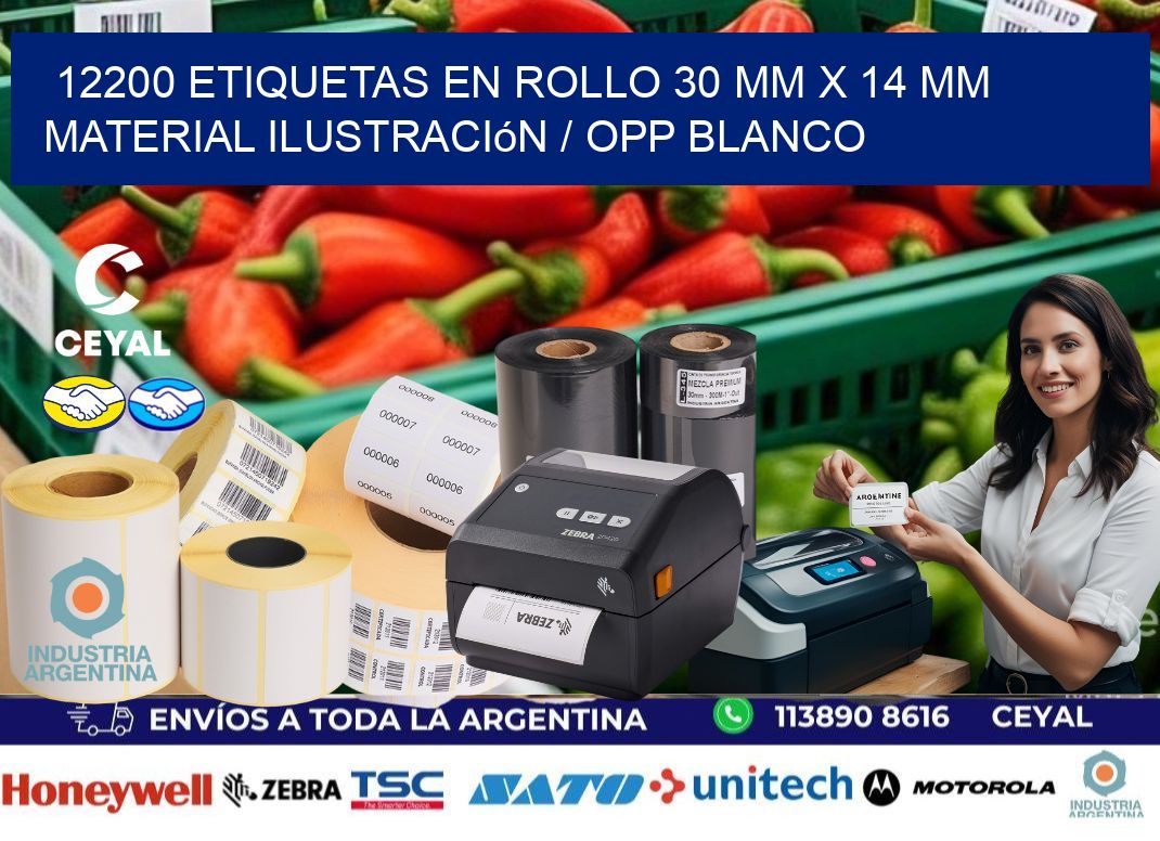 12200 Etiquetas en rollo 30 mm x 14 mm material Ilustración / OPP Blanco