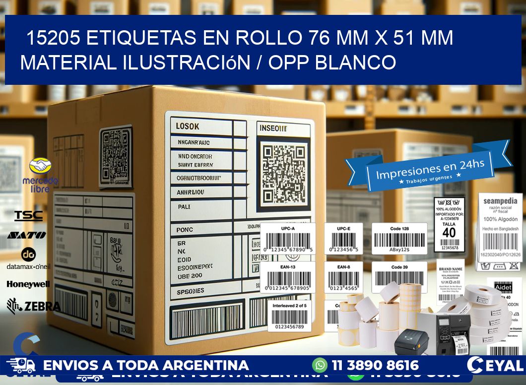 15205 Etiquetas en rollo 76 mm x 51 mm material Ilustración / OPP Blanco