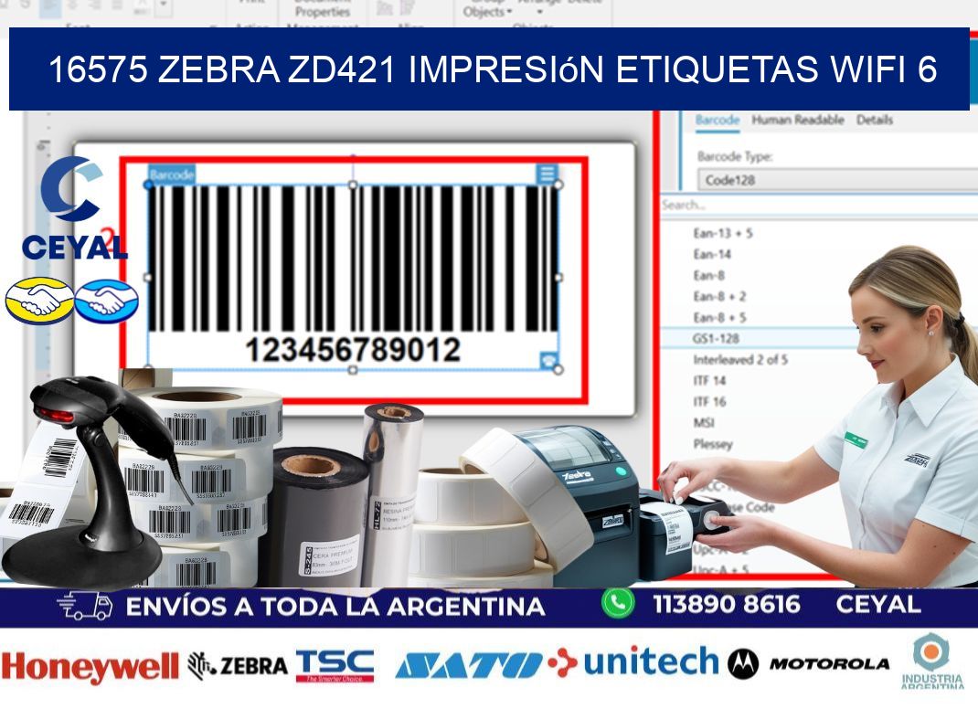 16575 Zebra ZD421 impresión etiquetas WiFi 6