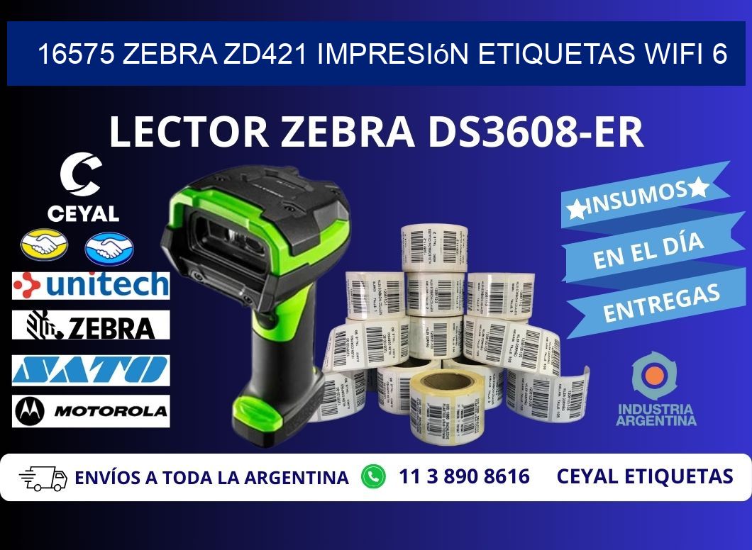 16575 Zebra ZD421 impresión etiquetas WiFi 6