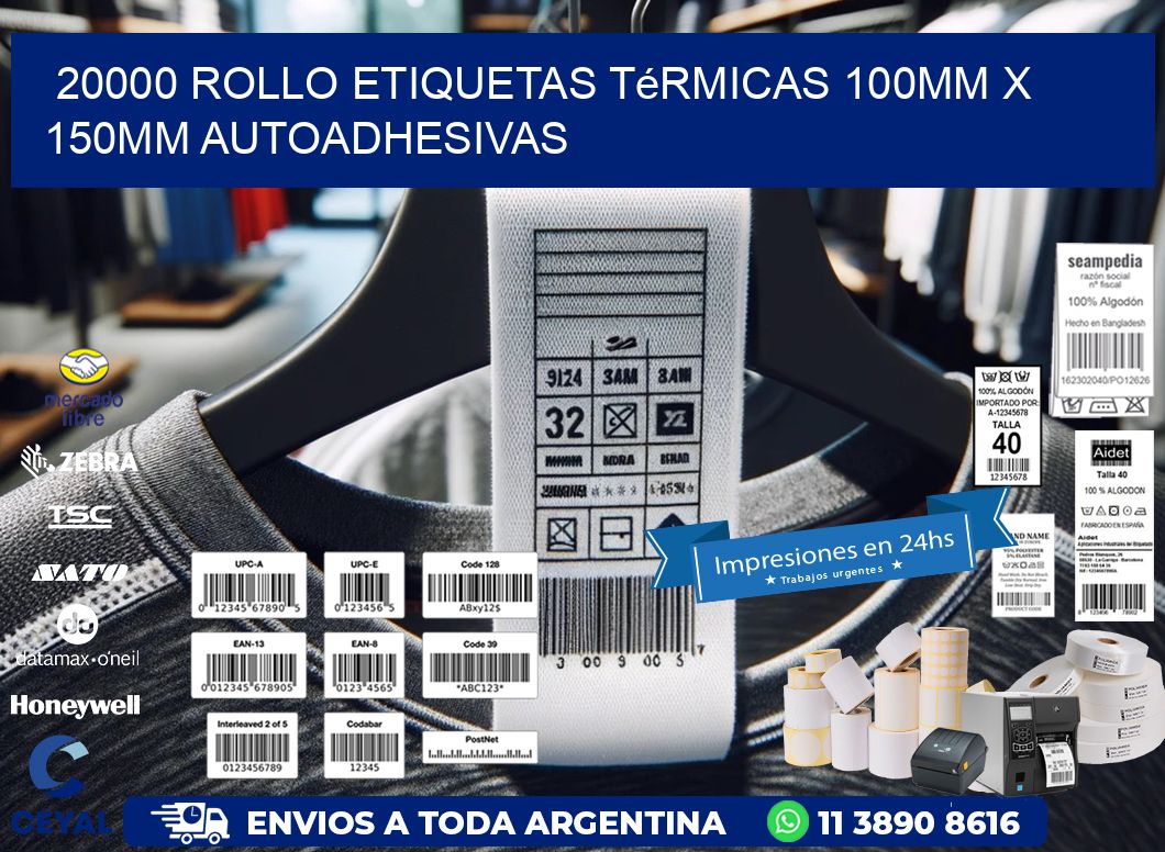 20000 Rollo Etiquetas Térmicas 100mm X 150mm Autoadhesivas