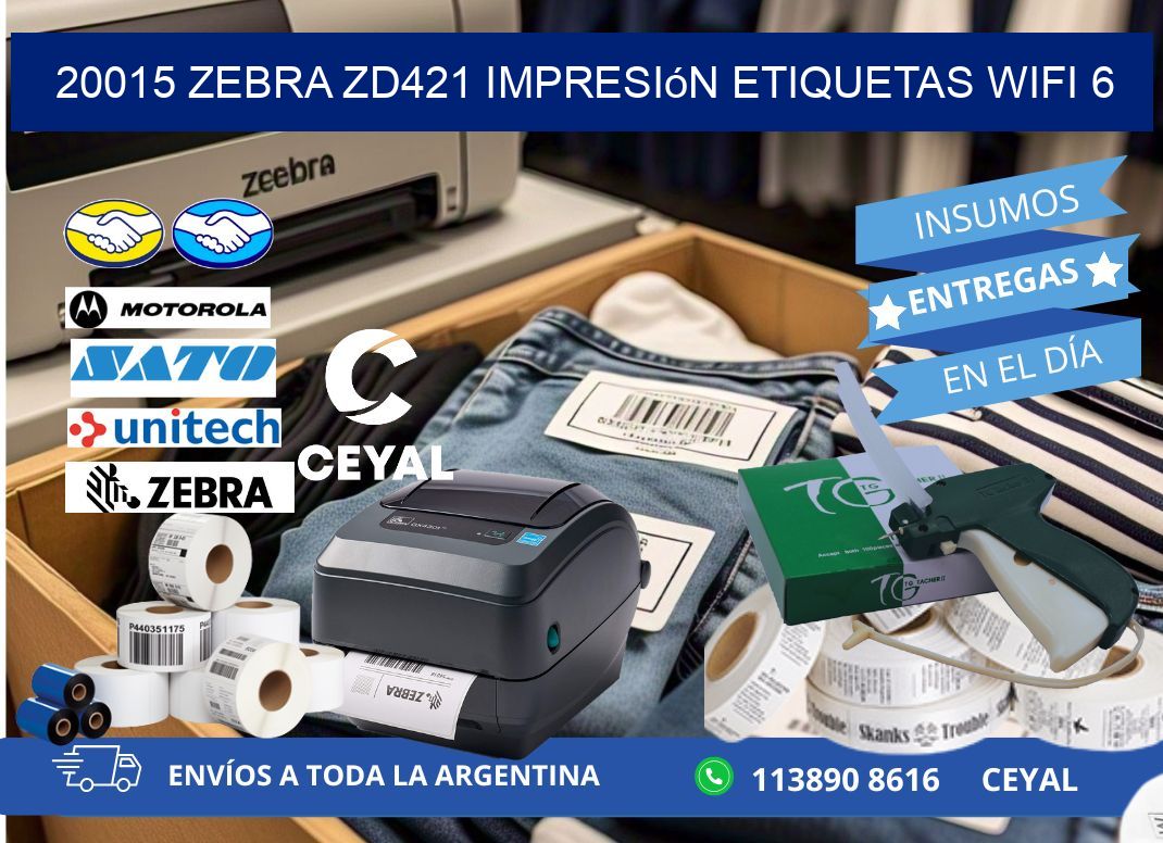 20015 Zebra ZD421 impresión etiquetas WiFi 6