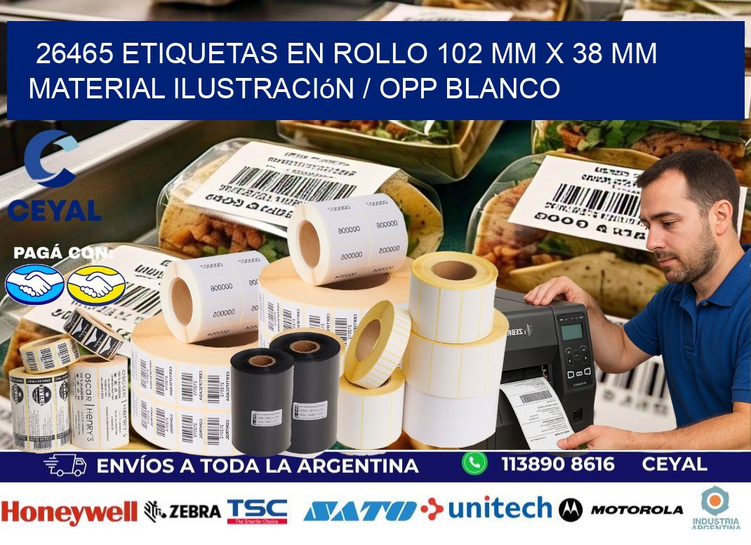 26465 Etiquetas en rollo 102 mm x 38 mm material Ilustración / OPP Blanco