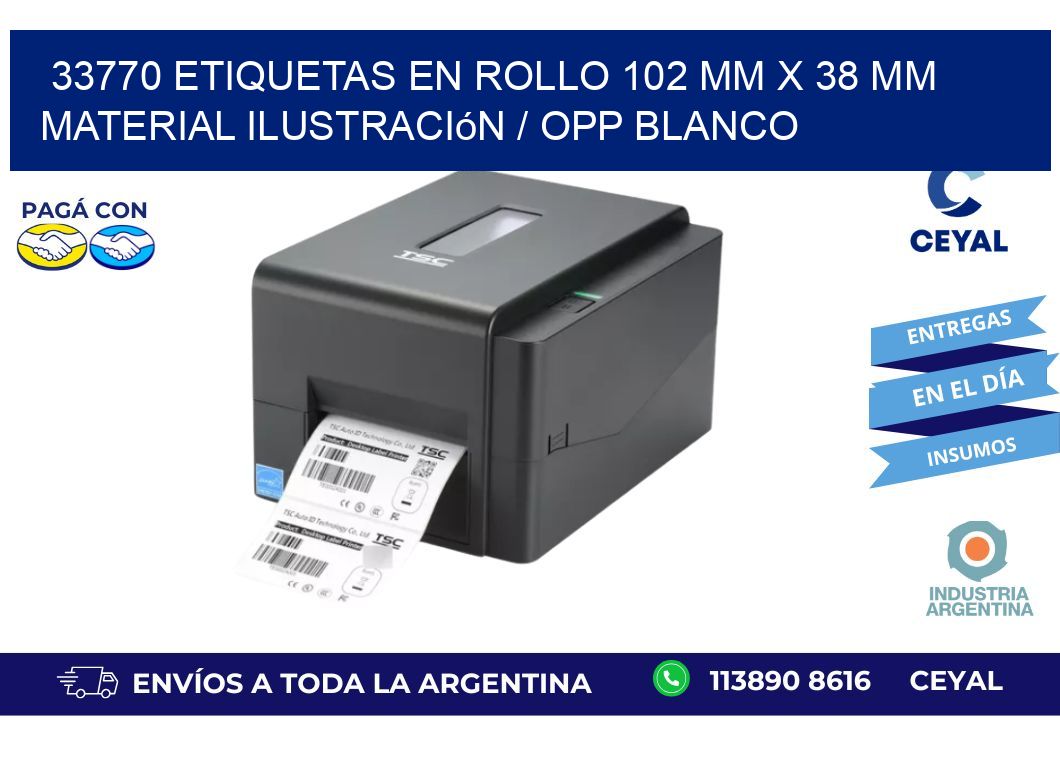 33770 Etiquetas en rollo 102 mm x 38 mm material Ilustración / OPP Blanco