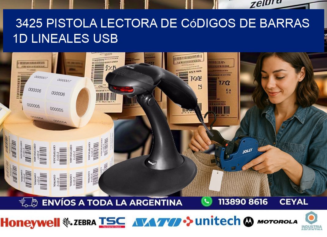3425 Pistola Lectora De Códigos De Barras 1d Lineales Usb