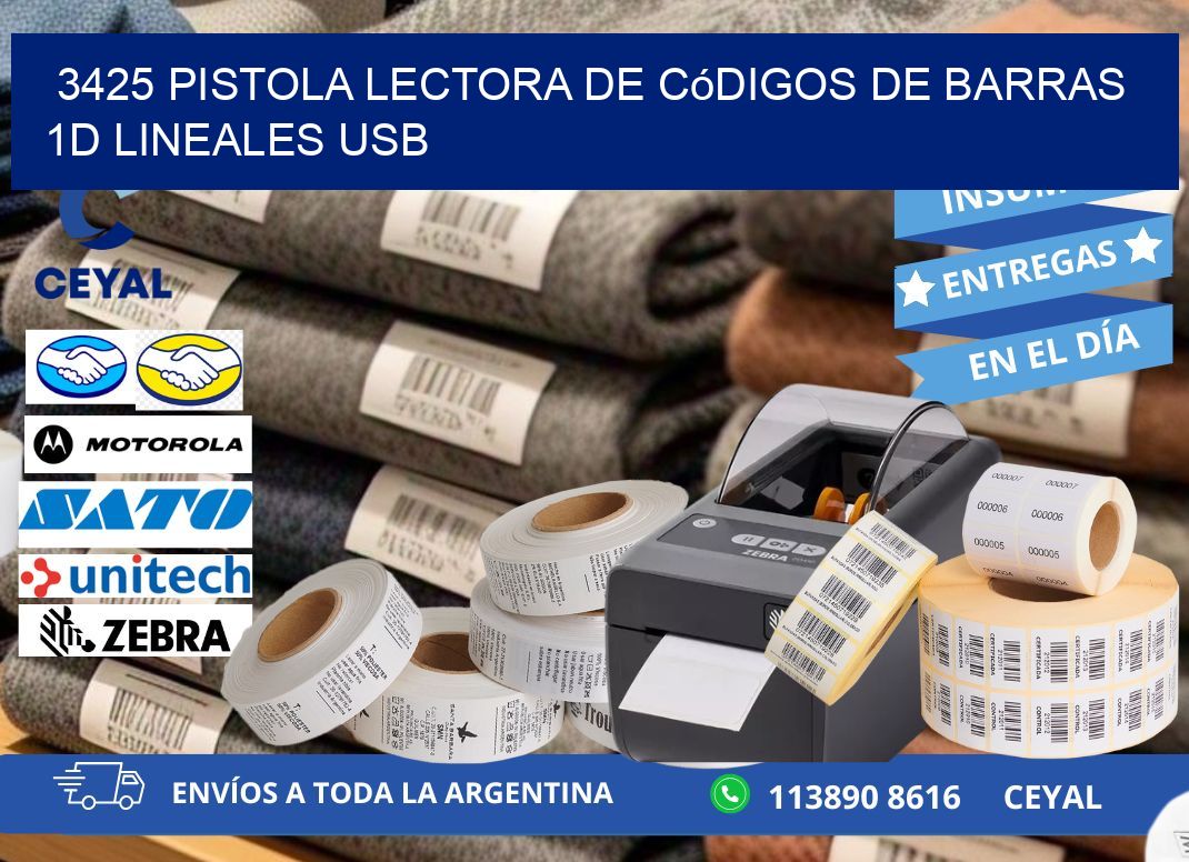 3425 Pistola Lectora De Códigos De Barras 1d Lineales Usb