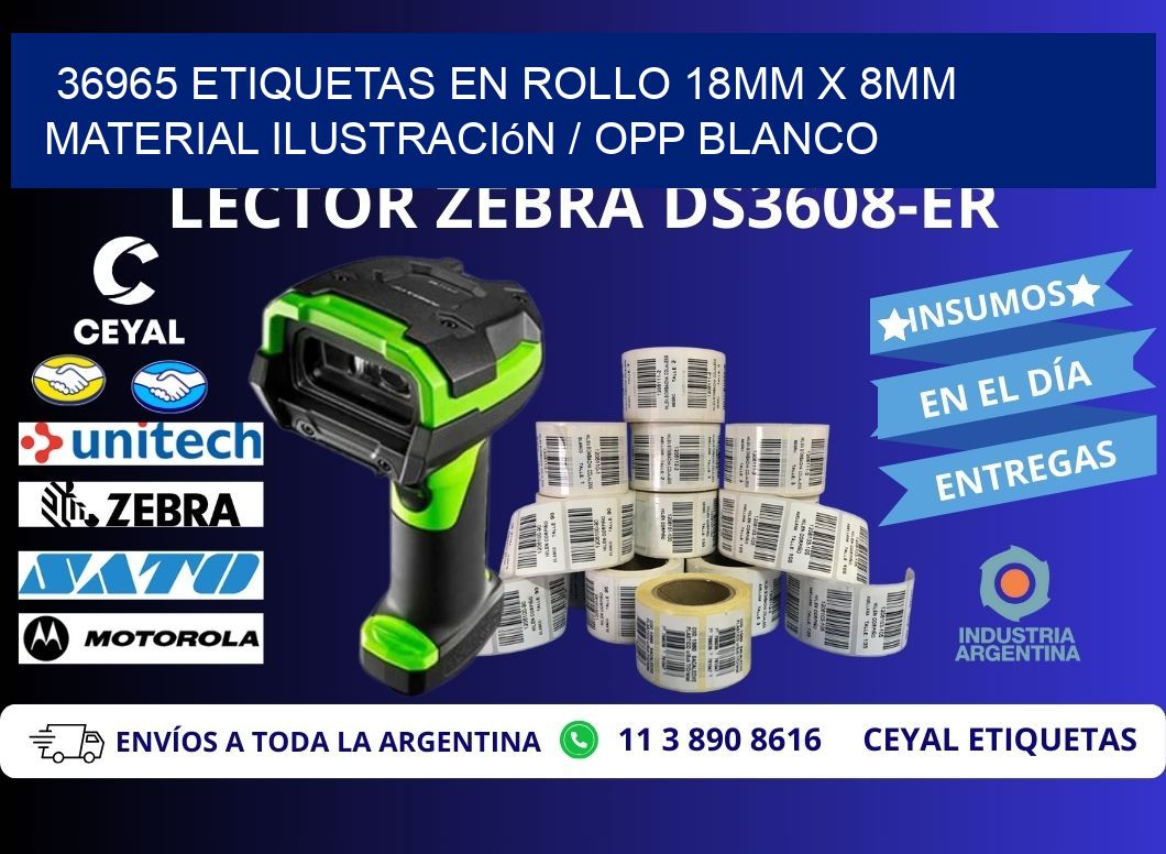 36965 Etiquetas en rollo 18mm x 8mm material Ilustración / OPP Blanco