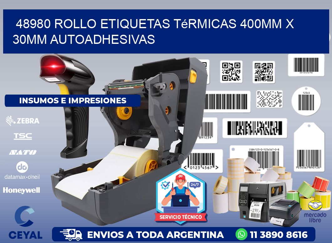 48980 Rollo Etiquetas Térmicas 400mm X 30mm Autoadhesivas