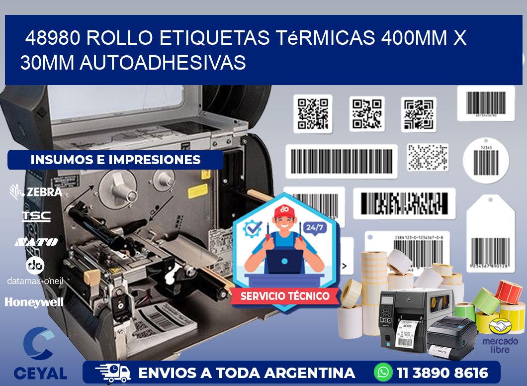 48980 Rollo Etiquetas Térmicas 400mm X 30mm Autoadhesivas