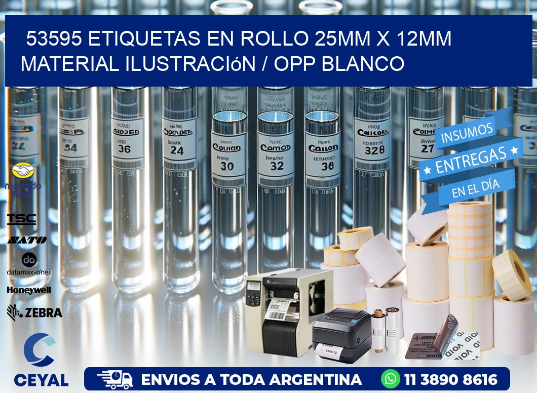 53595 Etiquetas en rollo 25mm x 12mm material Ilustración / OPP Blanco