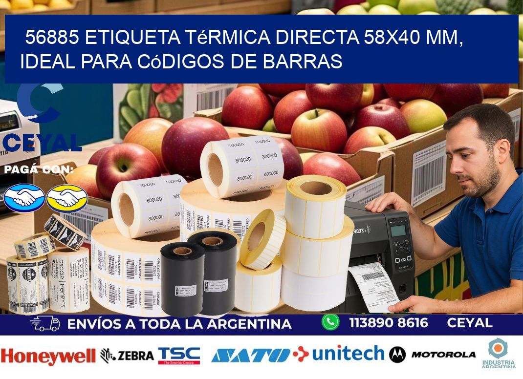 56885 Etiqueta Térmica Directa 58x40 mm, ideal para códigos de barras