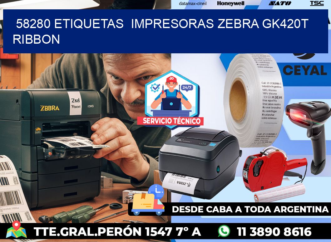58280 Etiquetas impresoras zebra gk420t ribbon