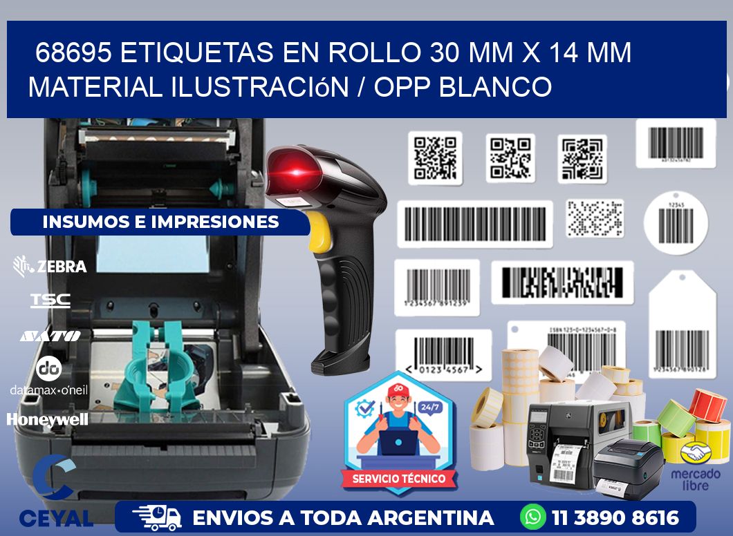 68695 Etiquetas en rollo 30 mm x 14 mm material Ilustración / OPP Blanco