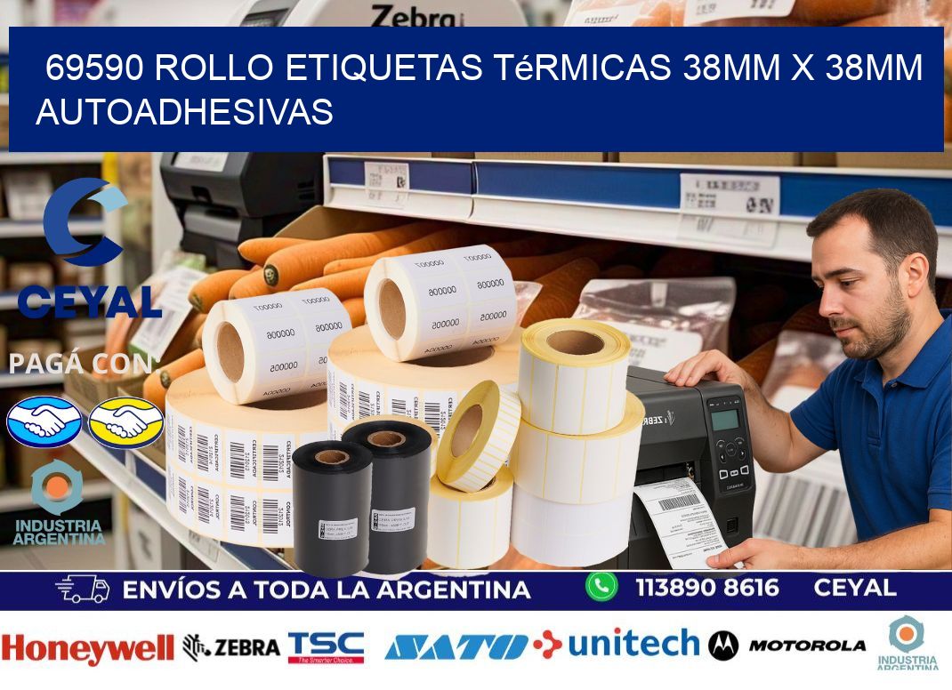 69590 Rollo Etiquetas Térmicas 38mm X 38mm Autoadhesivas