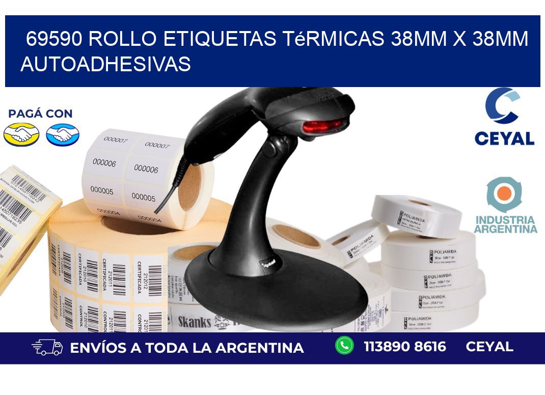 69590 Rollo Etiquetas Térmicas 38mm X 38mm Autoadhesivas