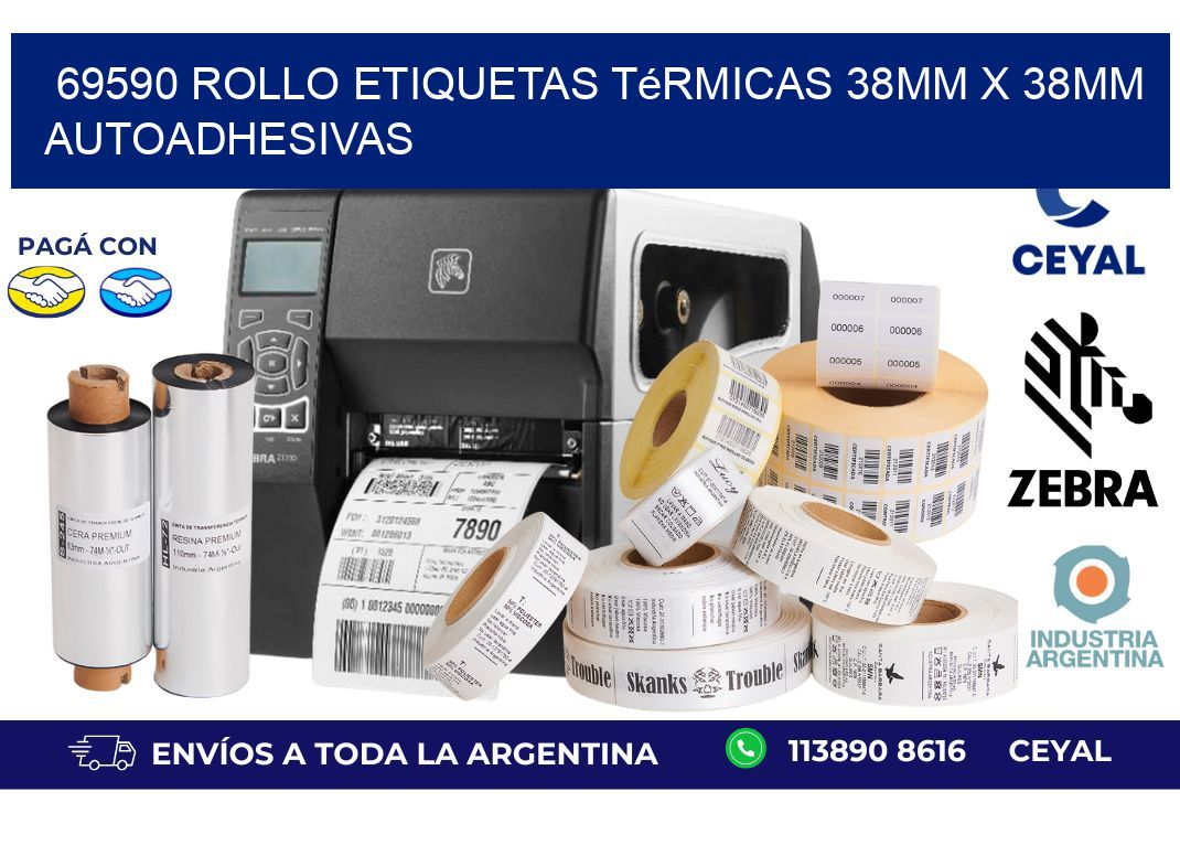 69590 Rollo Etiquetas Térmicas 38mm X 38mm Autoadhesivas