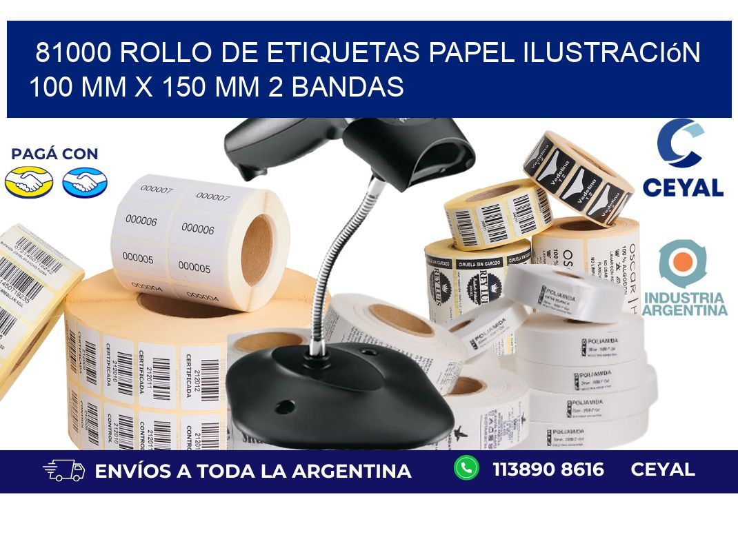 81000 Rollo de Etiquetas Papel Ilustración 100 mm x 150 mm 2 Bandas