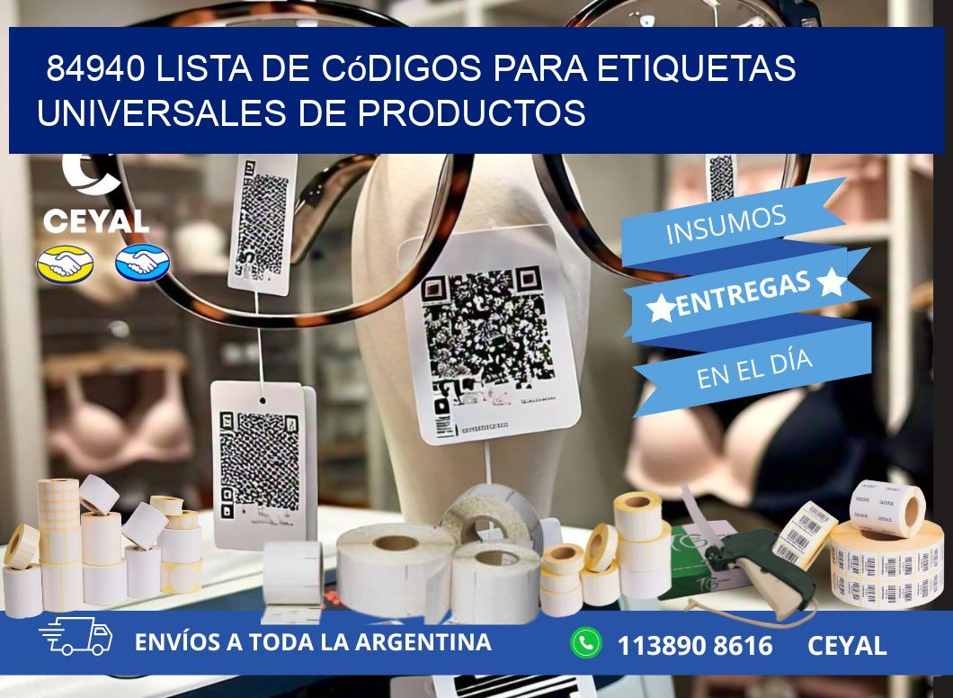 84940 Lista de códigos para etiquetas universales de productos