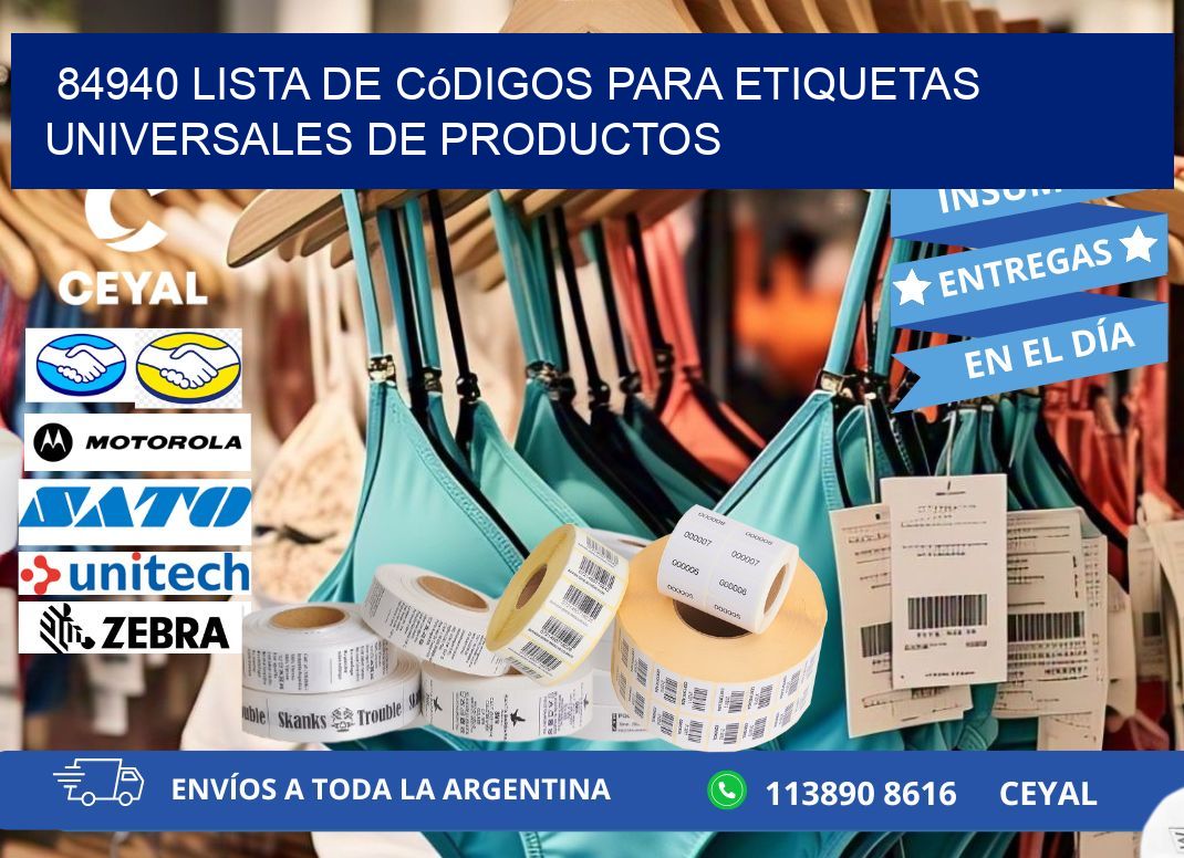 84940 Lista de códigos para etiquetas universales de productos
