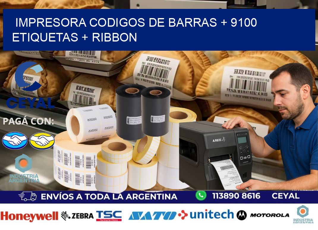 impresora codigos de barras + 9100 etiquetas + ribbon