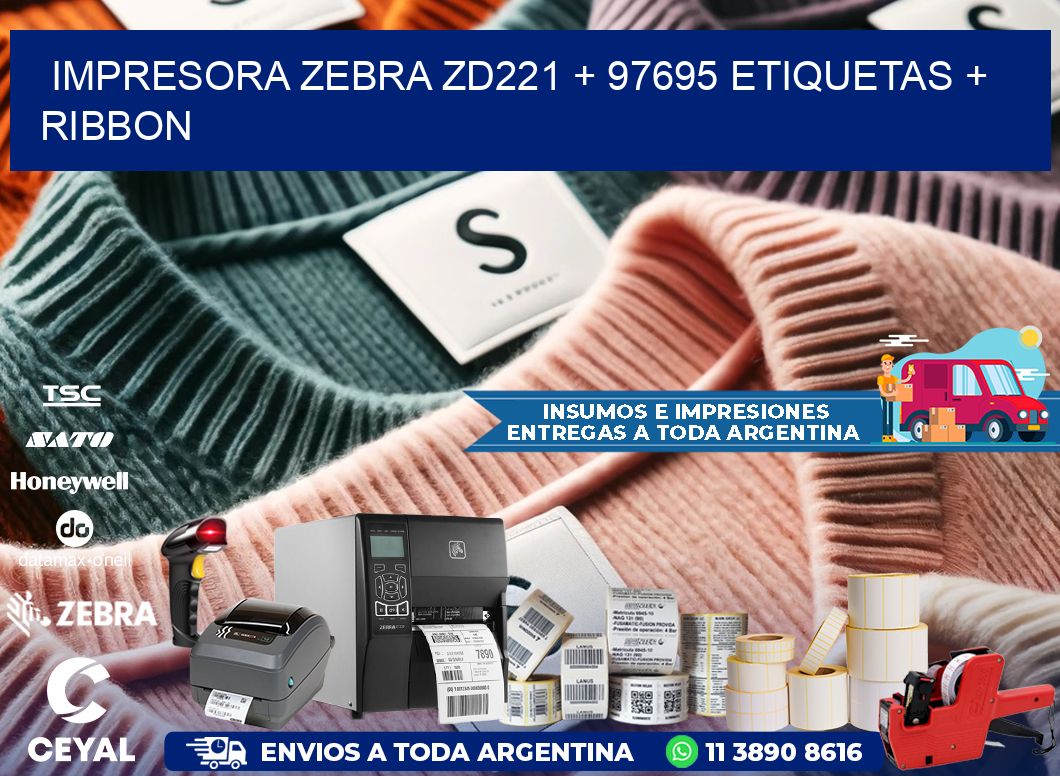 impresora zebra zd221 + 97695 etiquetas + ribbon