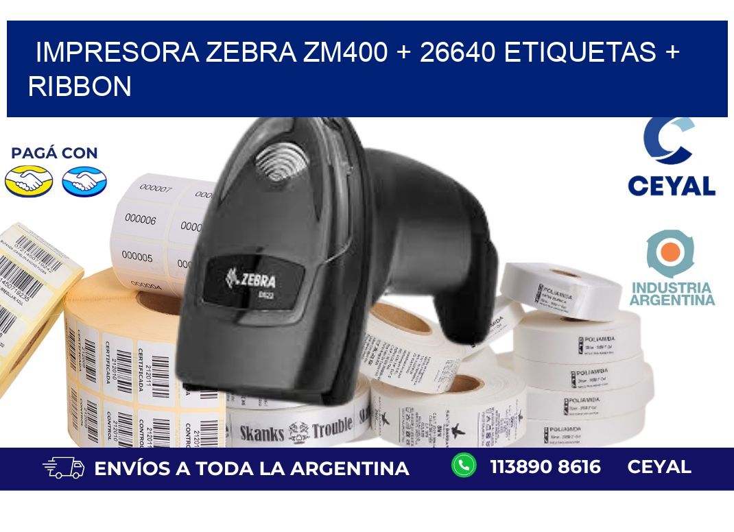 impresora zebra zm400 + 26640 etiquetas + ribbon