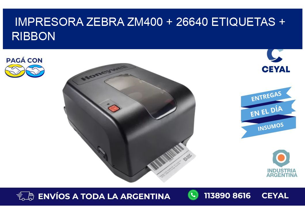 impresora zebra zm400 + 26640 etiquetas + ribbon
