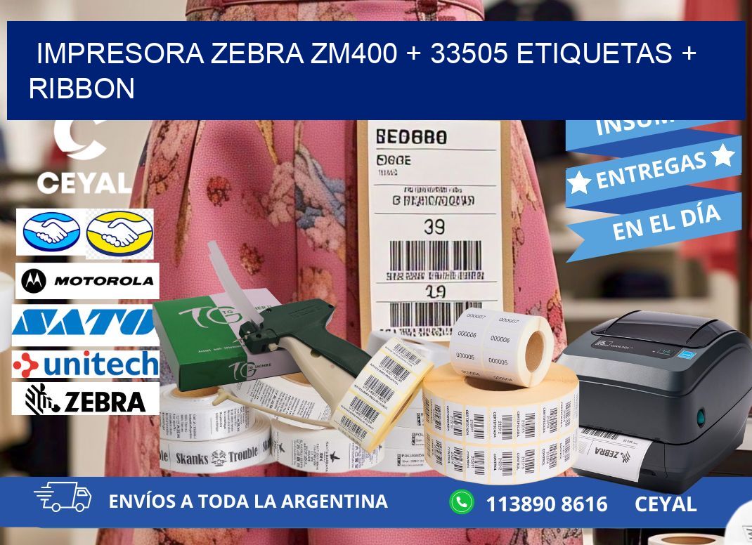 impresora zebra zm400 + 33505 etiquetas + ribbon