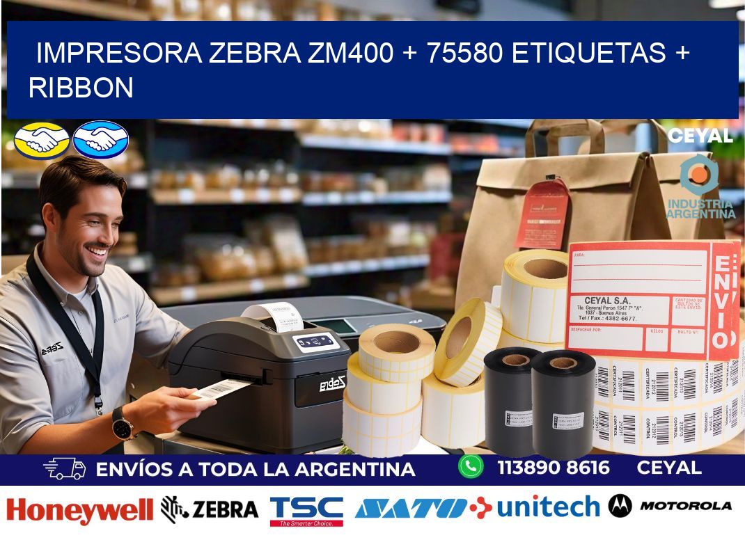 impresora zebra zm400 + 75580 etiquetas + ribbon