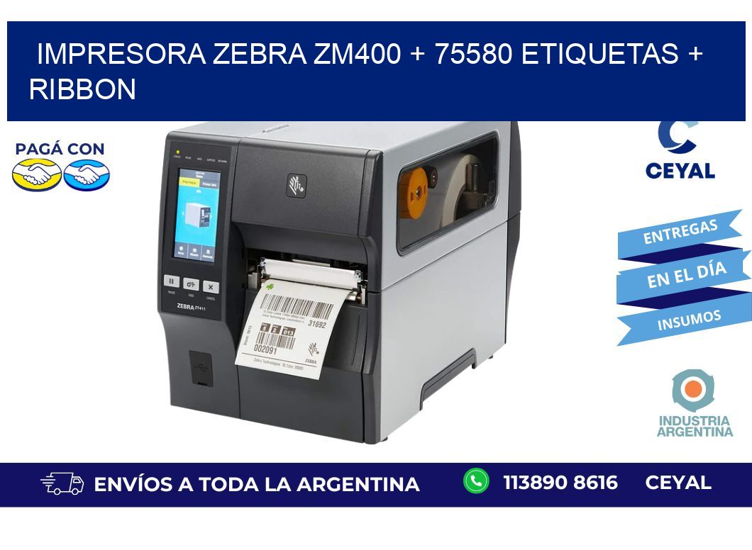 impresora zebra zm400 + 75580 etiquetas + ribbon