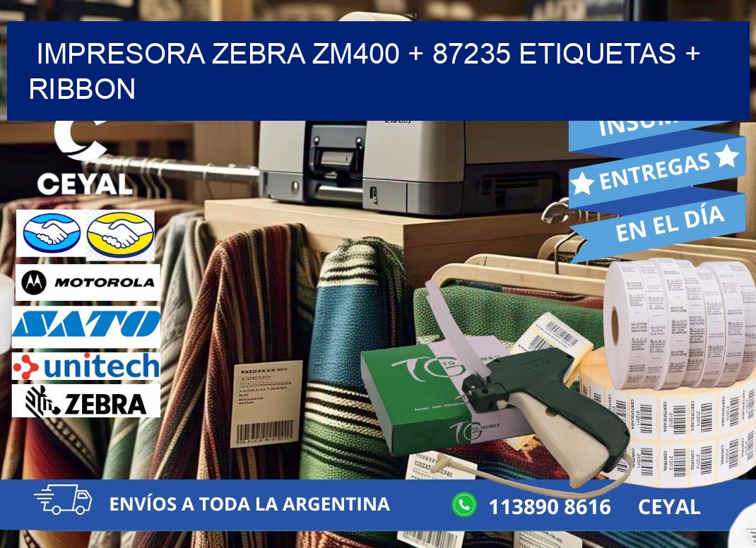 impresora zebra zm400 + 87235 etiquetas + ribbon