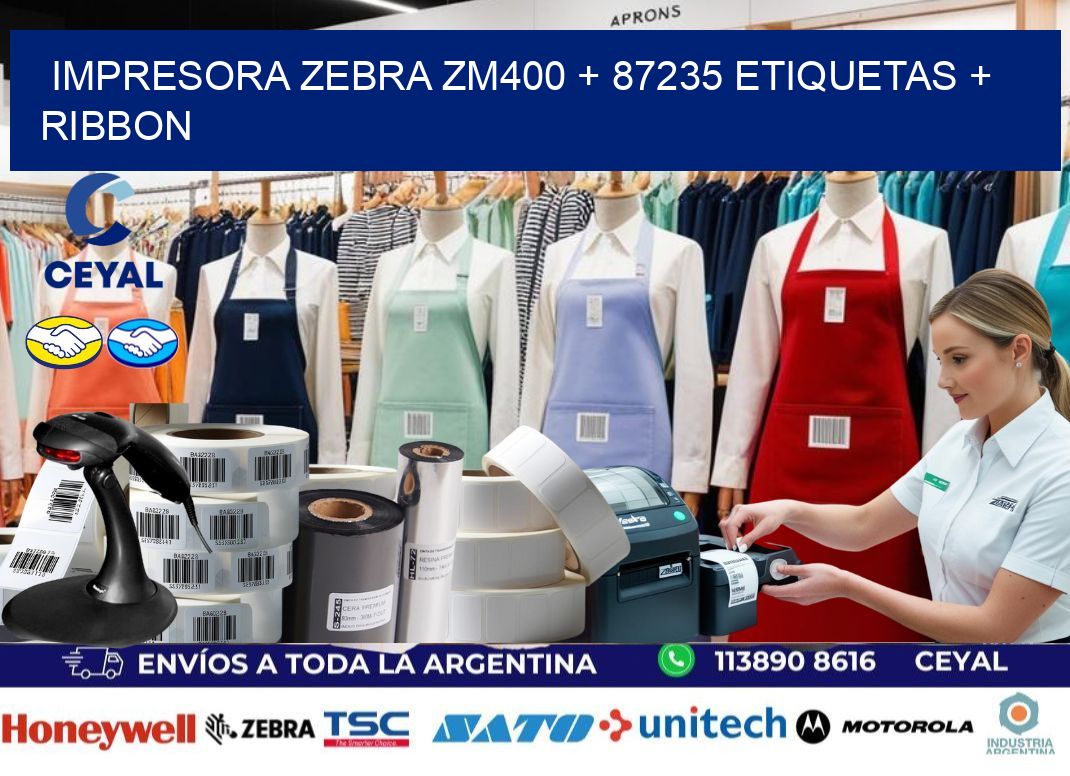 impresora zebra zm400 + 87235 etiquetas + ribbon