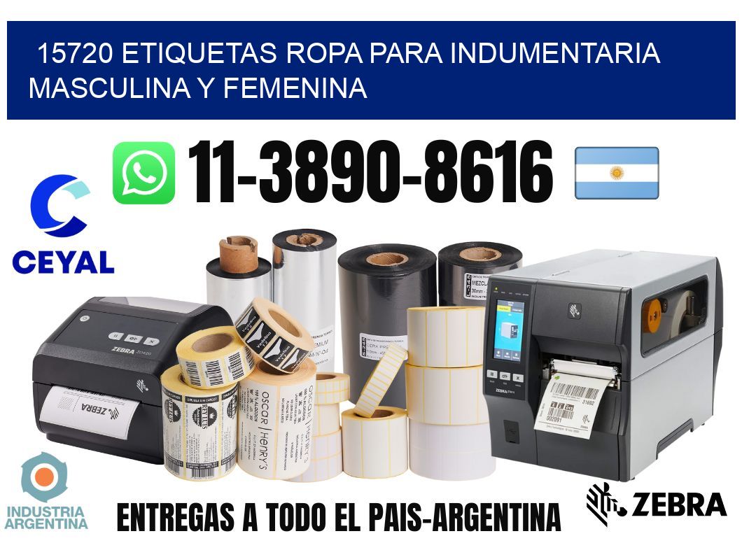 15720 Etiquetas ropa para indumentaria masculina y femenina