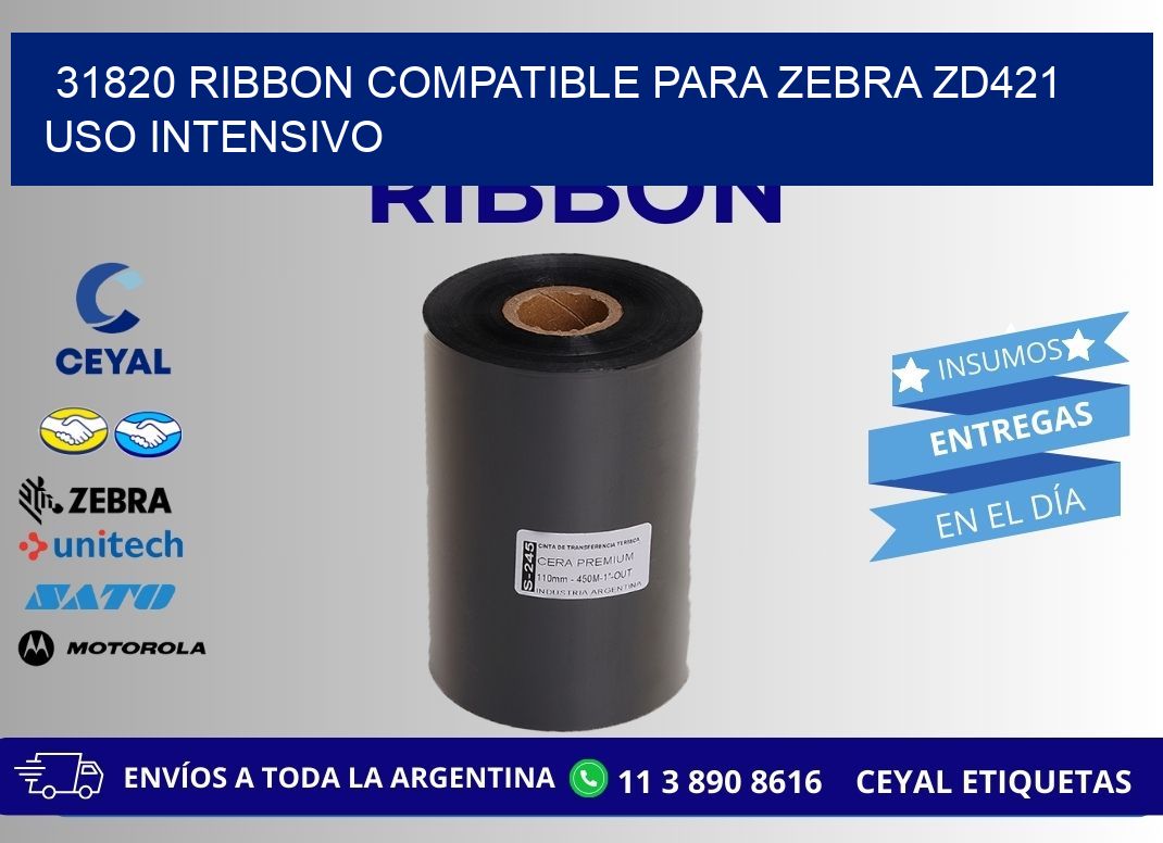 31820 ribbon compatible para zebra zd421 uso intensivo