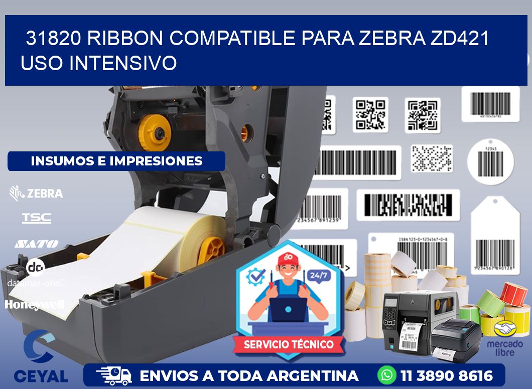31820 ribbon compatible para zebra zd421 uso intensivo