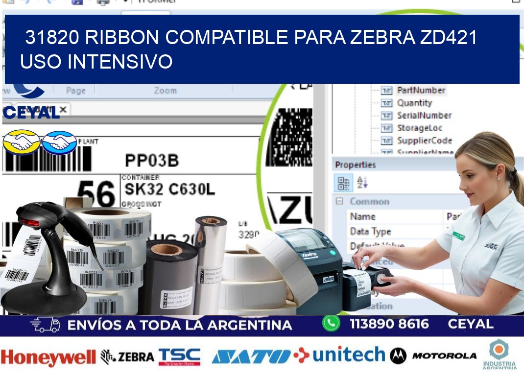 31820 ribbon compatible para zebra zd421 uso intensivo