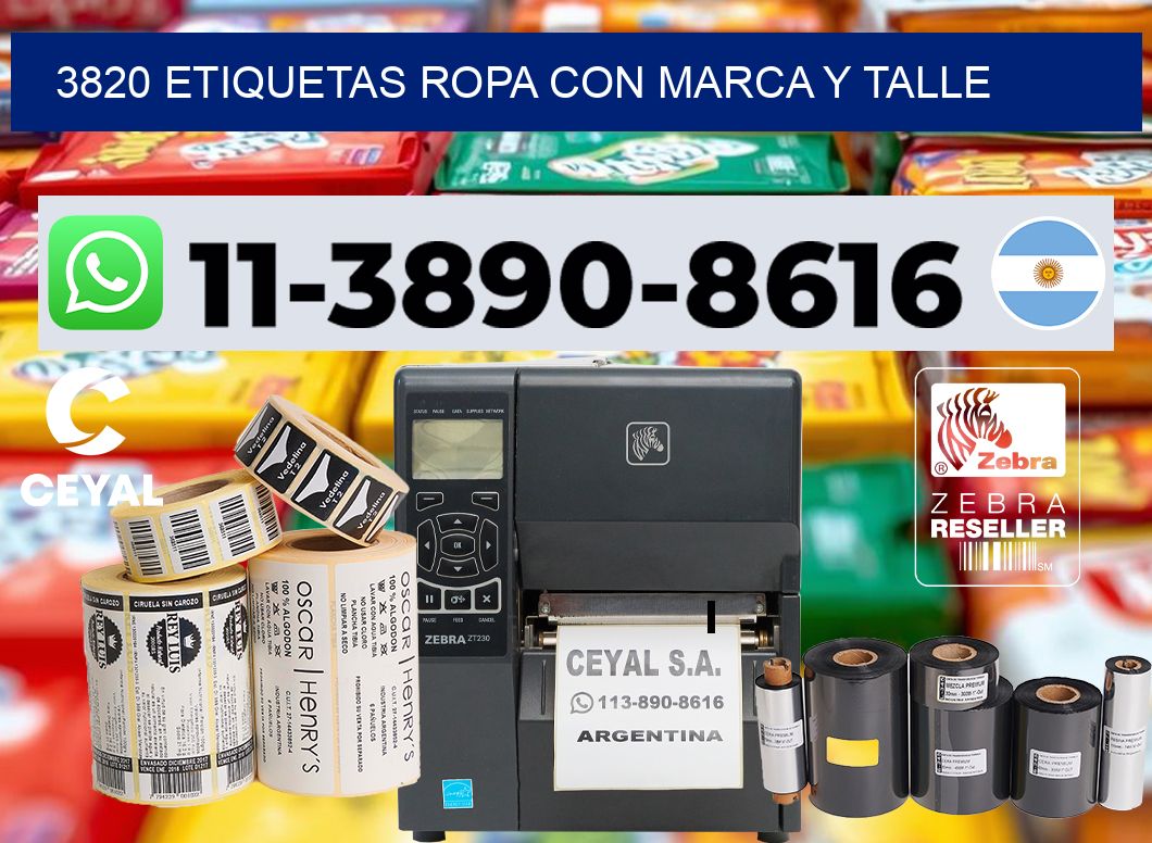 3820 Etiquetas ropa con marca y talle